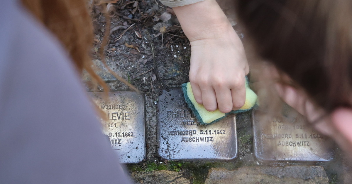 Stolpersteine in Zuidland schoongemaakt door basisschool leerlingen
